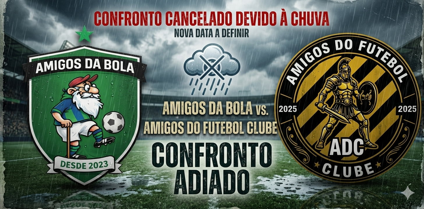 JOGO CANCELADO: AMIGOS DO FUTEBOL X AMIGOS DA BOLA NÃO ACONTECE DEVIDO À CHUVA